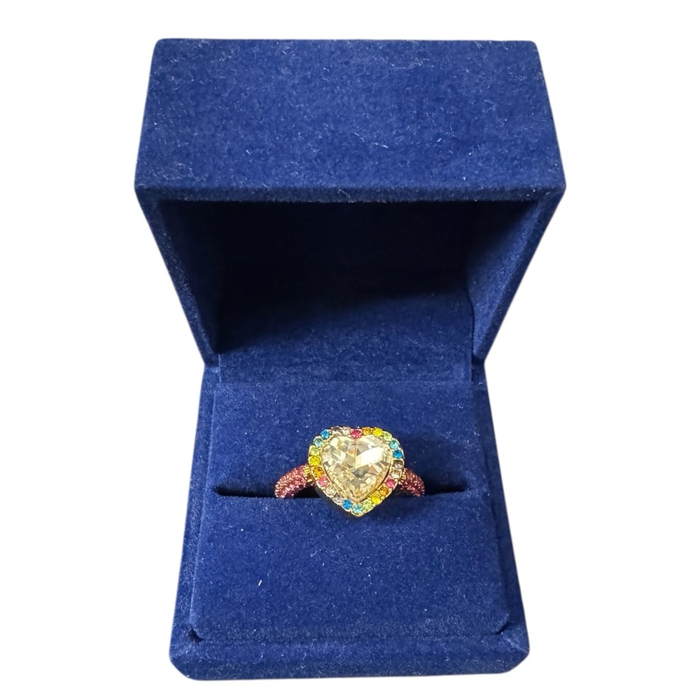Kurt Geiger RAINBOW Heart Pave Cocktail Ring